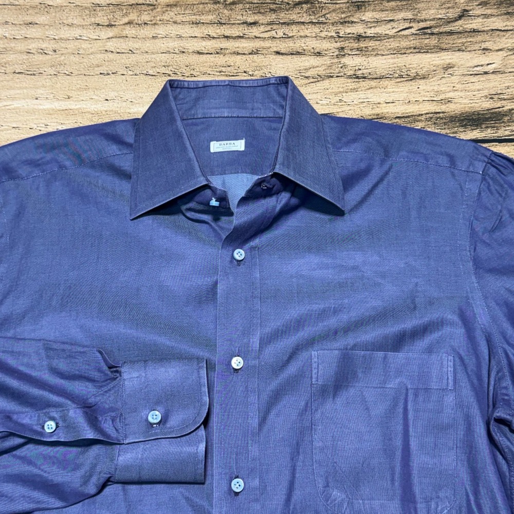 Barba Napoli Button Down Shirt Mens 16.5 42 Blue Cotton Made in Italy Dress
